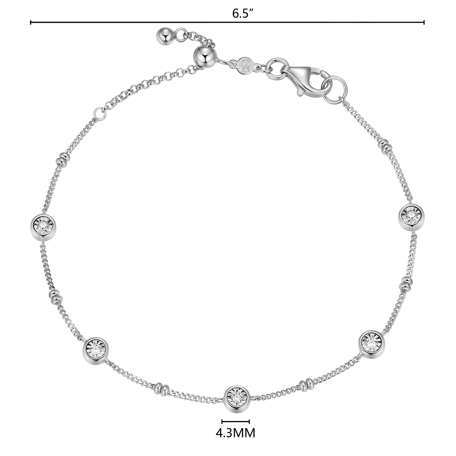 Bezel Station Lab-Created Diamond Beaded Bolo Bracelet in Rhodium-Plated Sterling Silver | M by Monte Luna