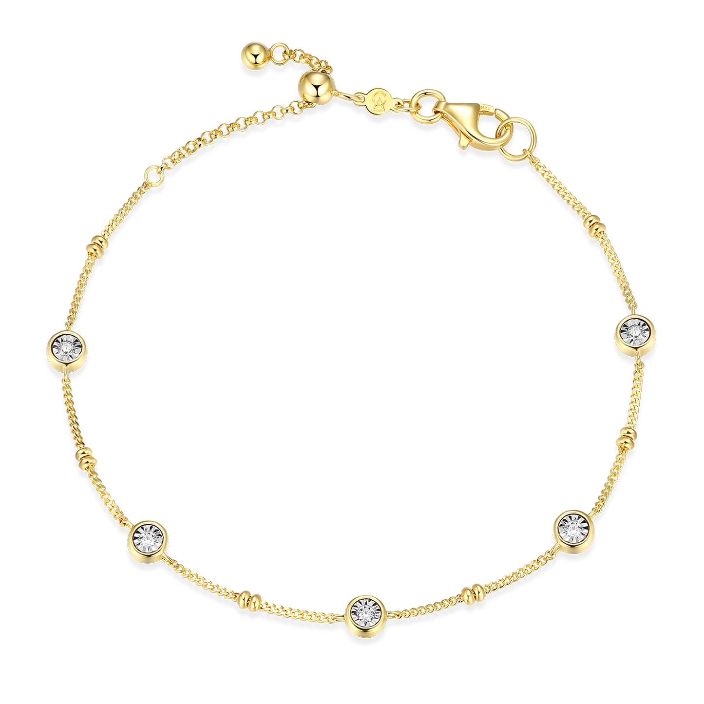 Bezel Station Lab-Created Diamond Beaded Bolo Bracelet in 14K Yellow Gold-Plated Sterling Silver | M by Monte Luna