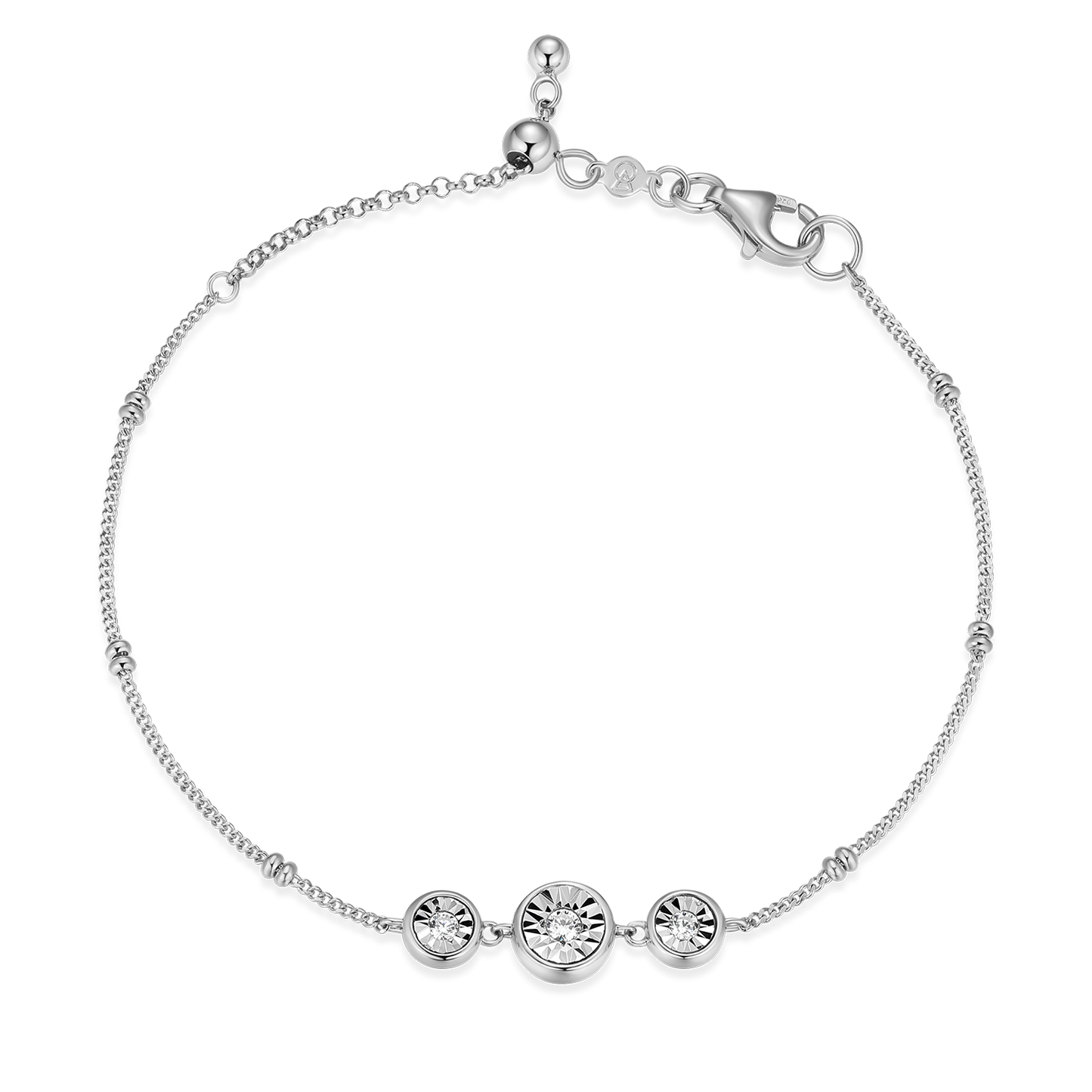Trio Bezel-Set Lab-Created Diamond Beaded Bolo Bracelet in Rhodium-Plated Sterling Silver | M by Monte Luna