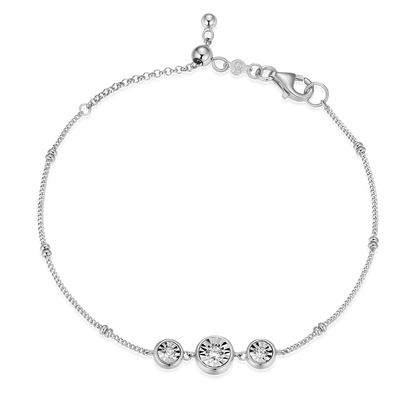 Trio Bezel-Set Lab-Created Diamond Beaded Bolo Bracelet in Rhodium-Plated Sterling Silver | M by Monte Luna
