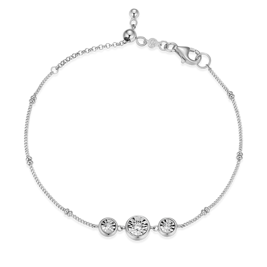 Trio Bezel-Set Lab-Created Diamond Beaded Bolo Bracelet in Rhodium-Plated Sterling Silver | M by Monte Luna
