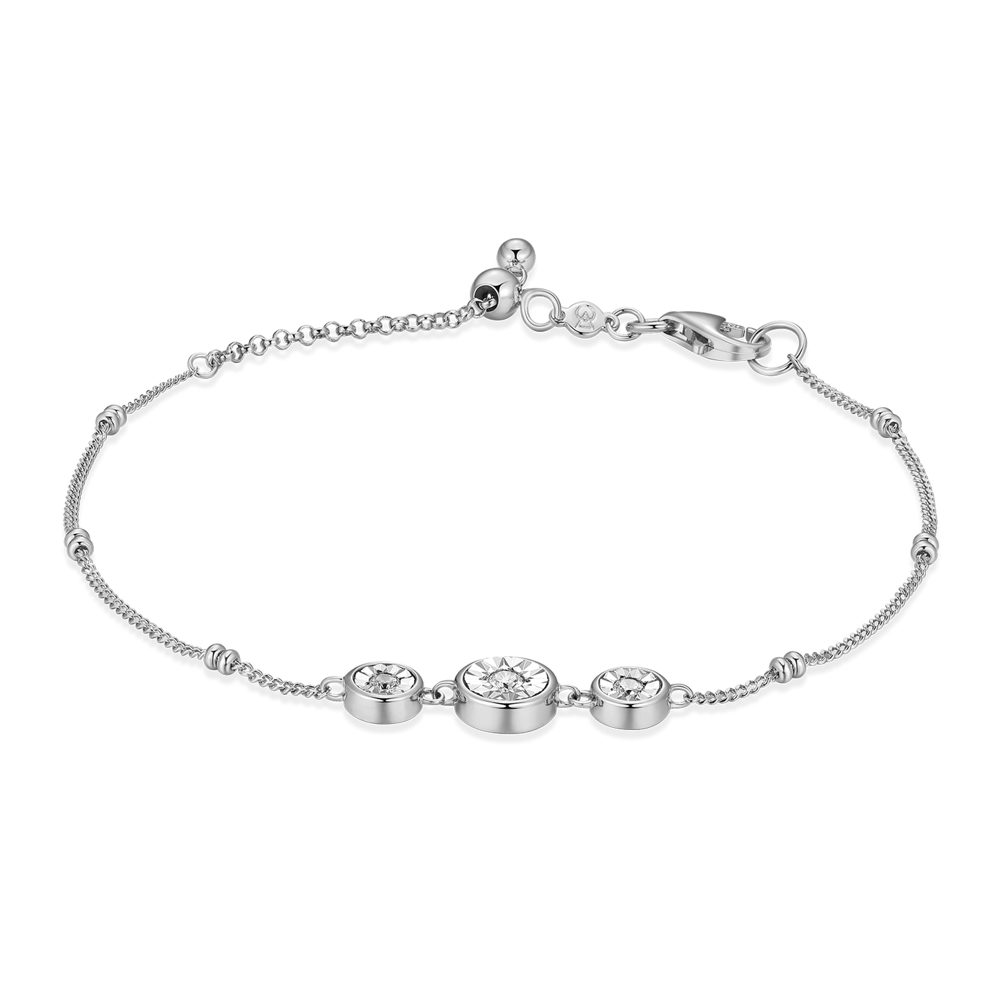 Trio Bezel-Set Lab-Created Diamond Beaded Bolo Bracelet in Rhodium-Plated Sterling Silver | M by Monte Luna
