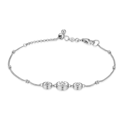 Trio Bezel-Set Lab-Created Diamond Beaded Bolo Bracelet in Rhodium-Plated Sterling Silver | M by Monte Luna