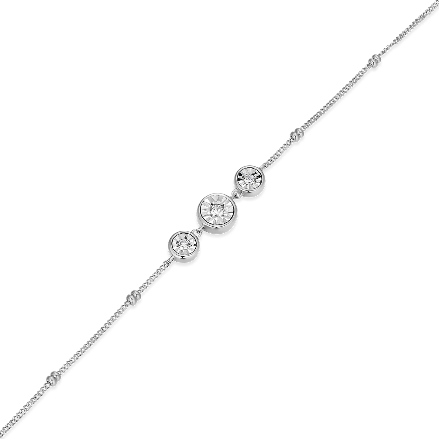 Trio Bezel-Set Lab-Created Diamond Beaded Bolo Bracelet in Rhodium-Plated Sterling Silver | M by Monte Luna