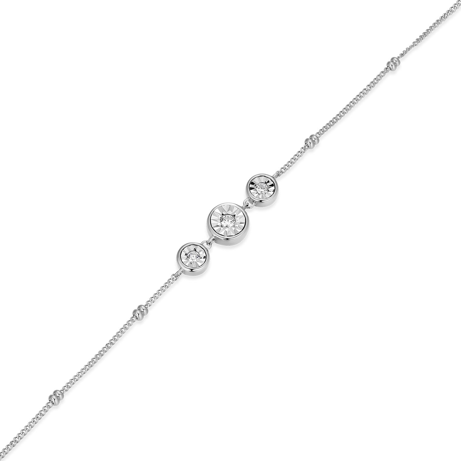 Trio Bezel-Set Lab-Created Diamond Beaded Bolo Bracelet in Rhodium-Plated Sterling Silver | M by Monte Luna