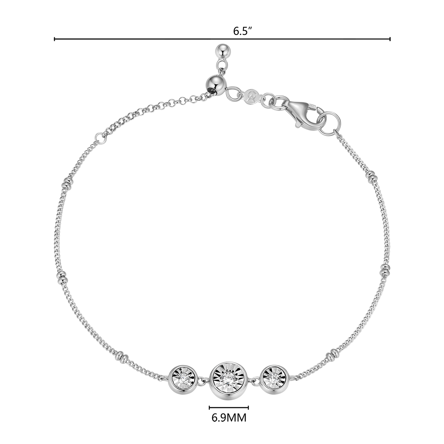Trio Bezel-Set Lab-Created Diamond Beaded Bolo Bracelet in Rhodium-Plated Sterling Silver | M by Monte Luna
