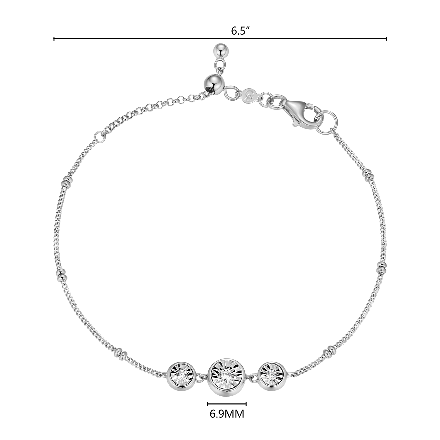 Trio Bezel-Set Lab-Created Diamond Beaded Bolo Bracelet in Rhodium-Plated Sterling Silver | M by Monte Luna