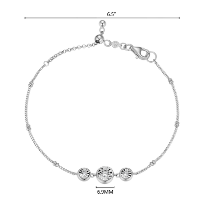 Trio Bezel-Set Lab-Created Diamond Beaded Bolo Bracelet in Rhodium-Plated Sterling Silver | M by Monte Luna