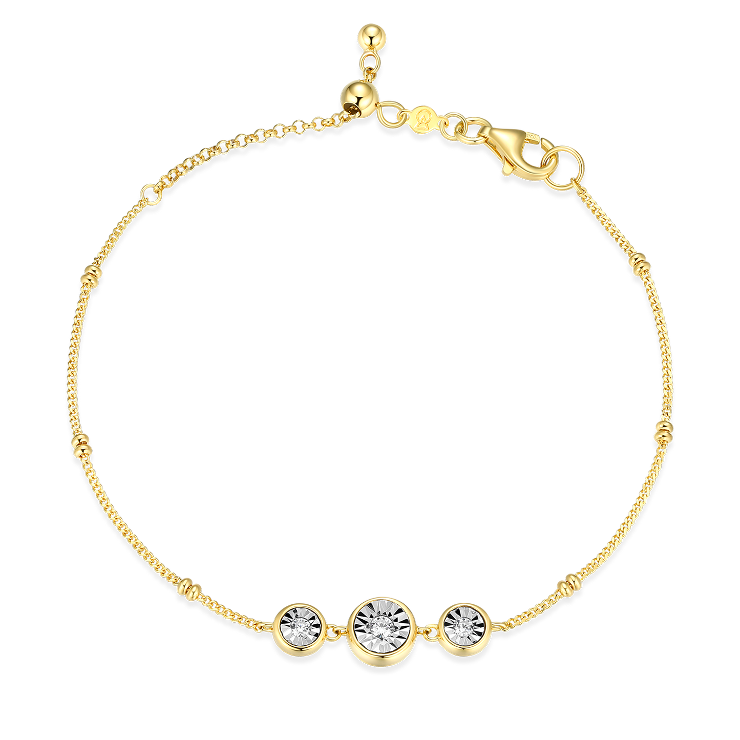 Trio Bezel-Set Lab-Created Diamond Beaded Bolo Bracelet in 14K Yellow Gold-Plated Sterling Silver | M by Monte Luna