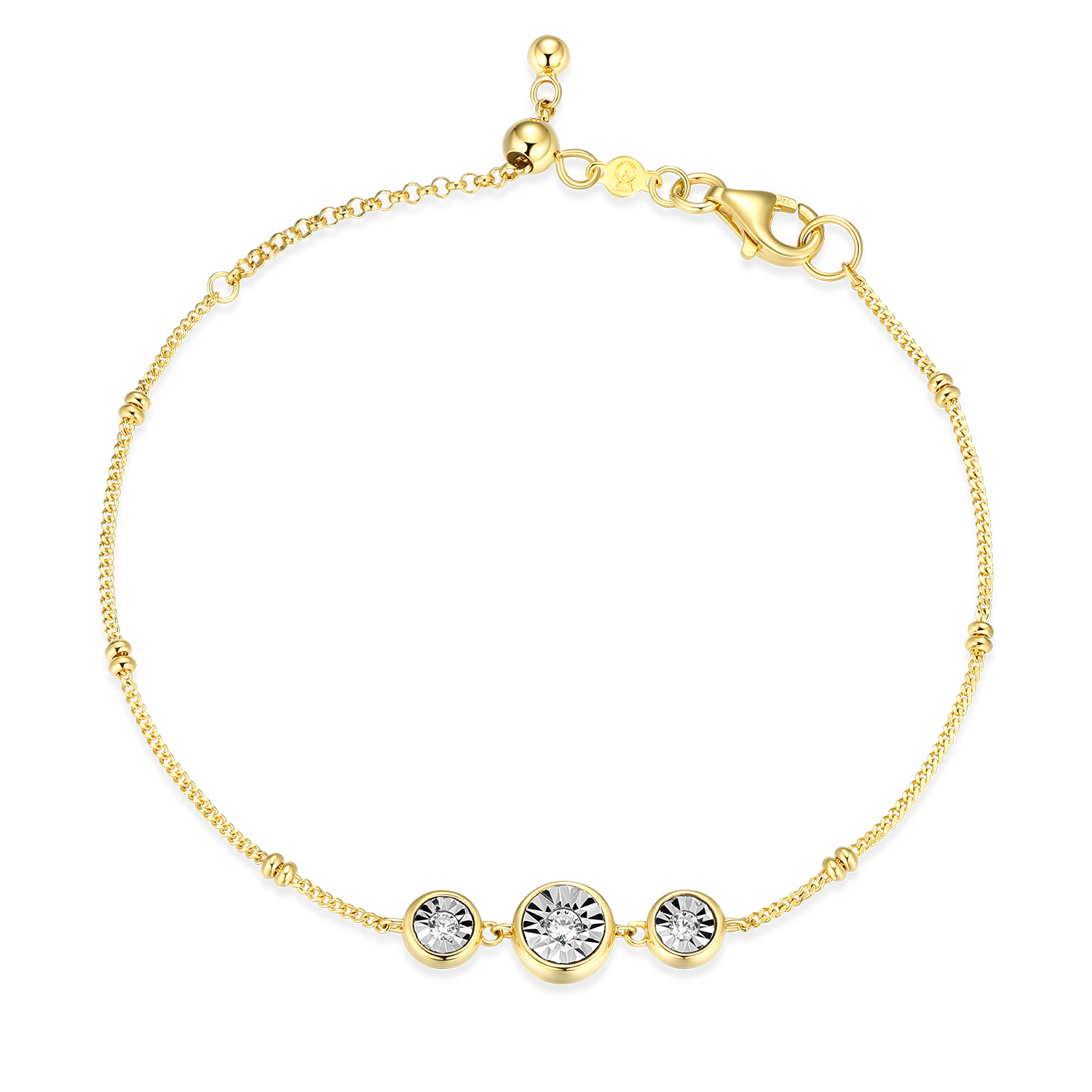 Trio Bezel-Set Lab-Created Diamond Beaded Bolo Bracelet in 14K Yellow Gold-Plated Sterling Silver | M by Monte Luna
