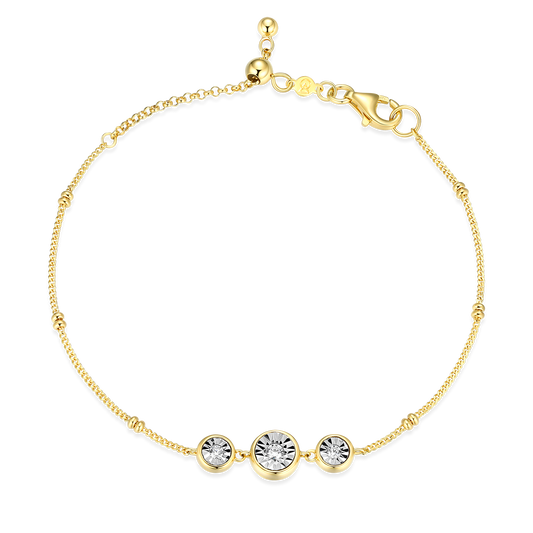 Trio Bezel-Set Lab-Created Diamond Beaded Bolo Bracelet in 14K Yellow Gold-Plated Sterling Silver | M by Monte Luna