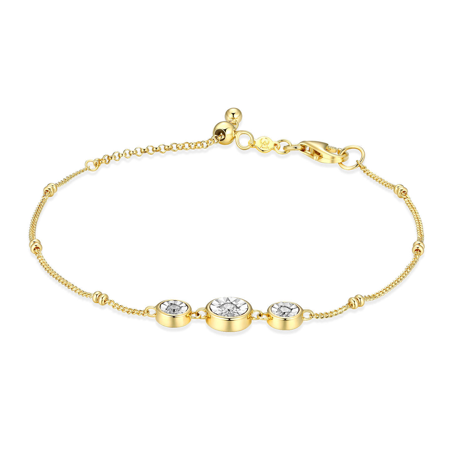 Trio Bezel-Set Lab-Created Diamond Beaded Bolo Bracelet in 14K Yellow Gold-Plated Sterling Silver | M by Monte Luna