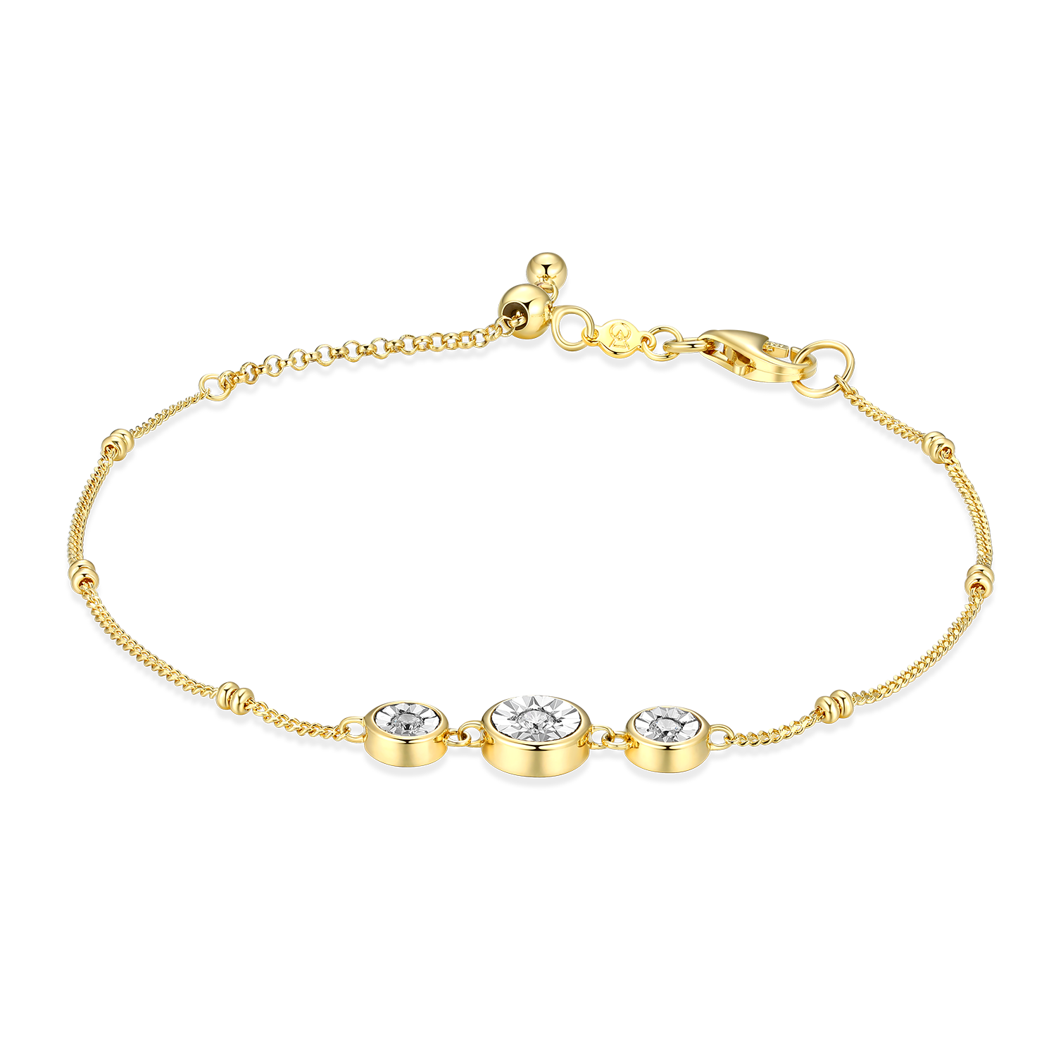 Trio Bezel-Set Lab-Created Diamond Beaded Bolo Bracelet in 14K Yellow Gold-Plated Sterling Silver | M by Monte Luna