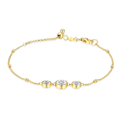 Trio Bezel-Set Lab-Created Diamond Beaded Bolo Bracelet in 14K Yellow Gold-Plated Sterling Silver | M by Monte Luna