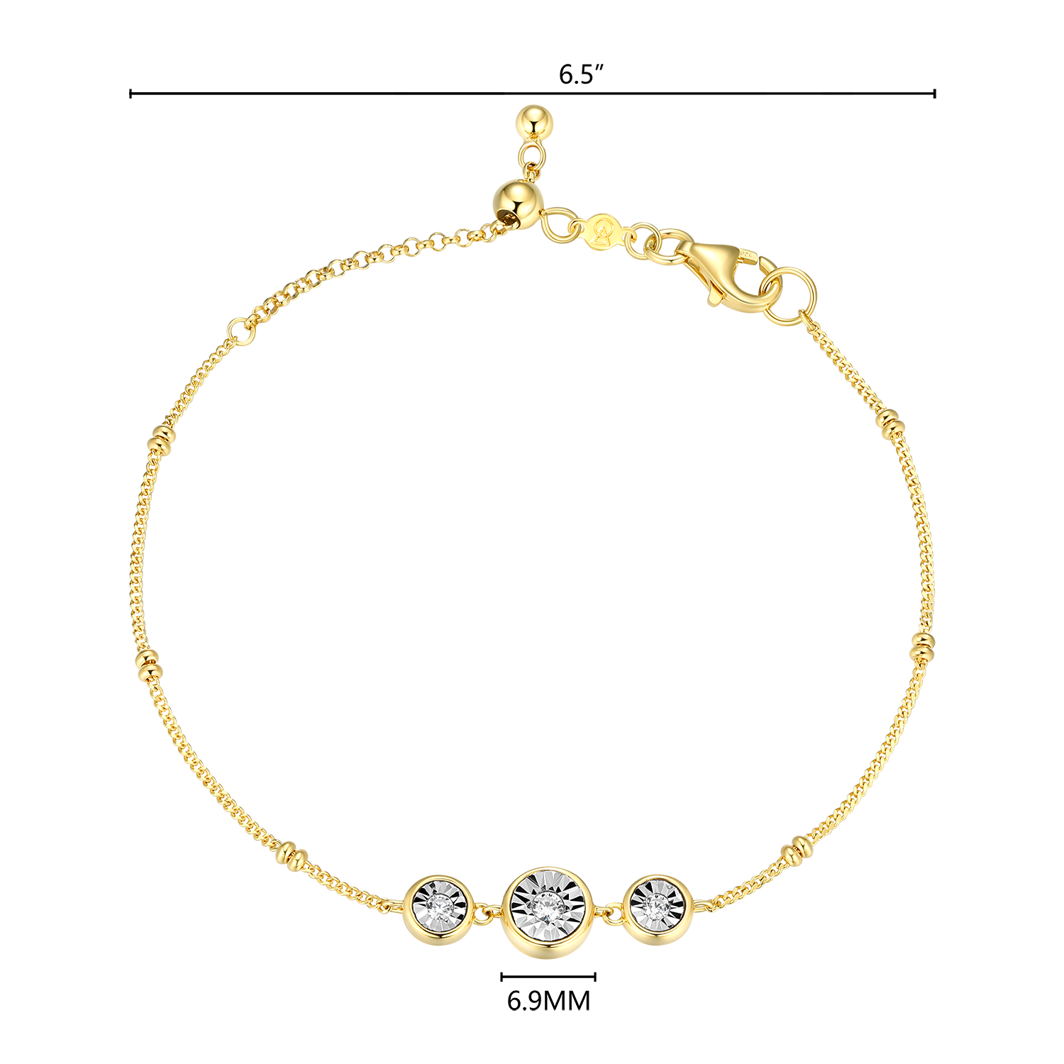 Trio Bezel-Set Lab-Created Diamond Beaded Bolo Bracelet in 14K Yellow Gold-Plated Sterling Silver | M by Monte Luna