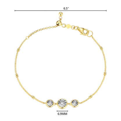 Trio Bezel-Set Lab-Created Diamond Beaded Bolo Bracelet in 14K Yellow Gold-Plated Sterling Silver | M by Monte Luna