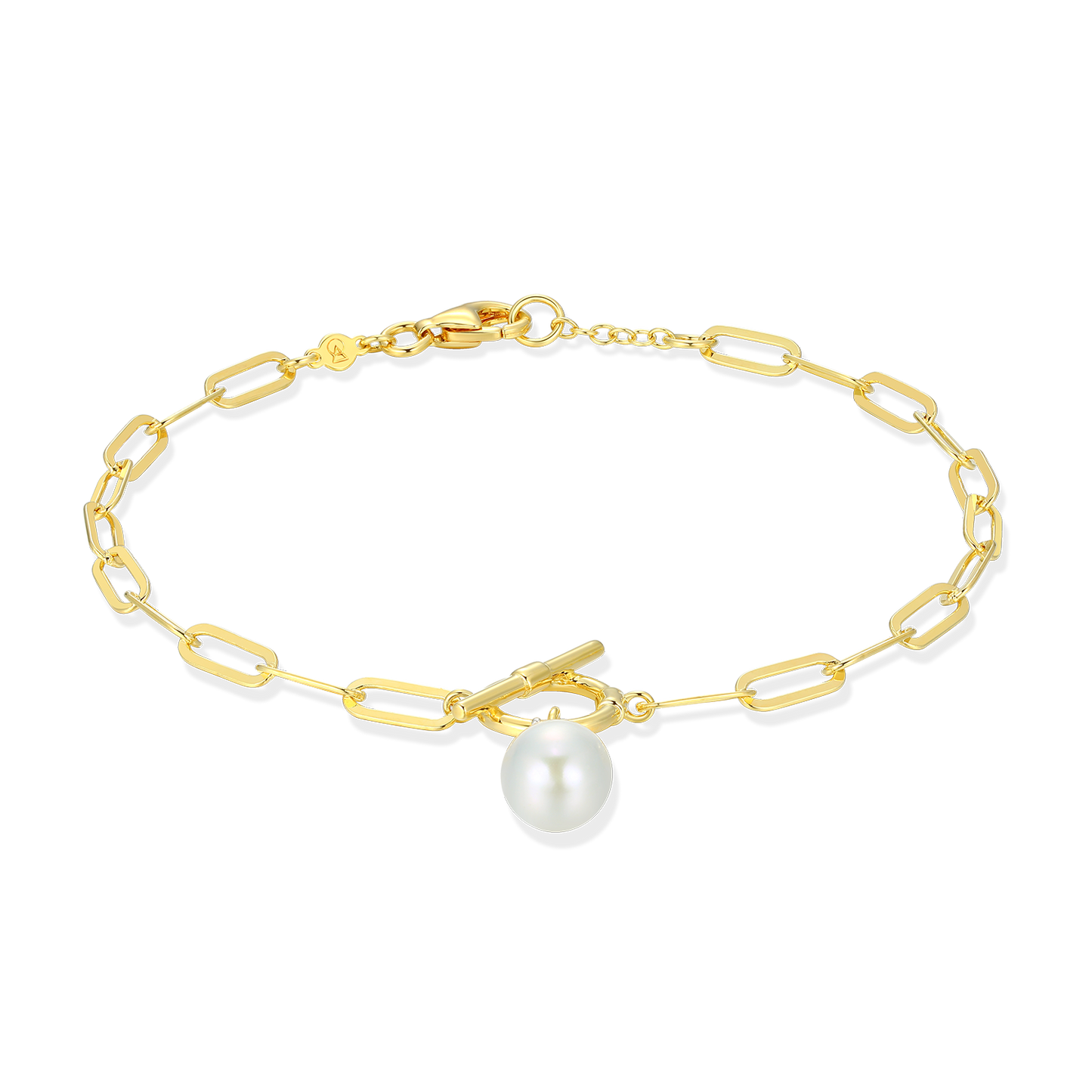 Freshwater Pearl & Lab-Created Diamond Toggle-Look Paperclip Bracelet in 14K Yellow Gold-Plated Sterling Silver | M by Monte Luna