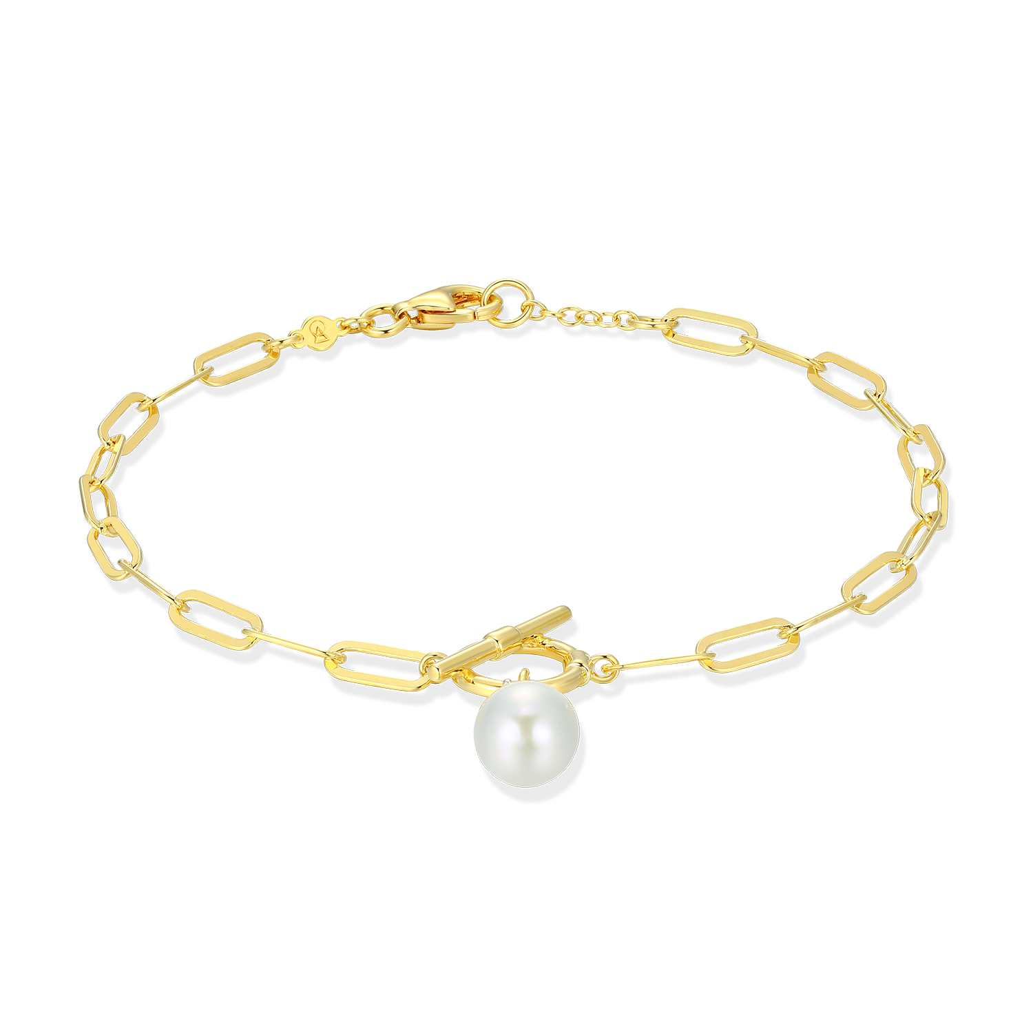 Freshwater Pearl & Lab-Created Diamond Toggle-Look Paperclip Bracelet in 14K Yellow Gold-Plated Sterling Silver | M by Monte Luna