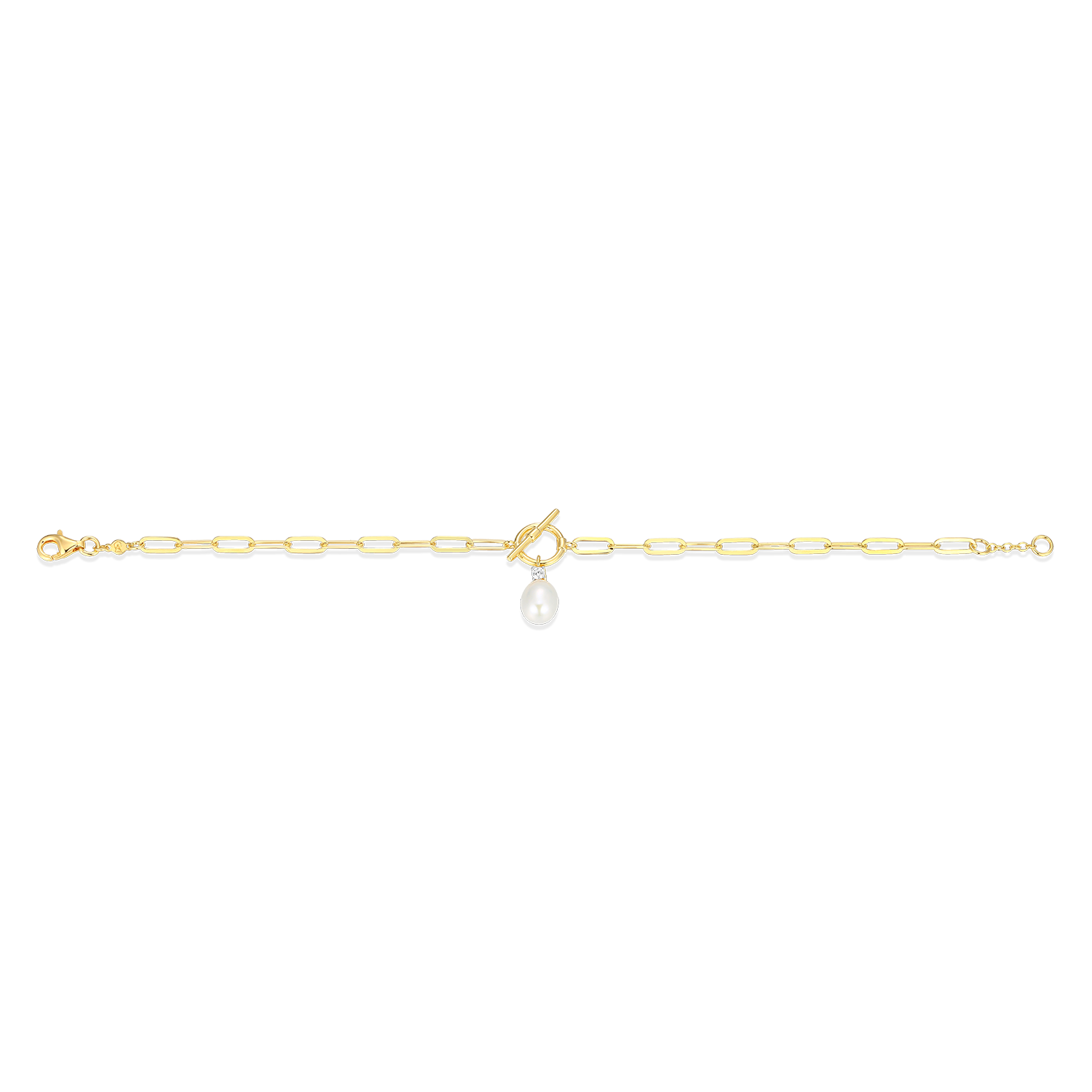 Freshwater Pearl & Lab-Created Diamond Toggle-Look Paperclip Bracelet in 14K Yellow Gold-Plated Sterling Silver | M by Monte Luna