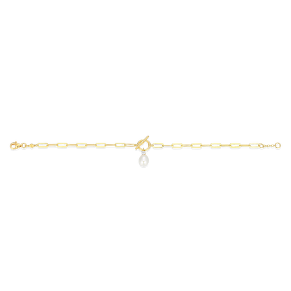 Freshwater Pearl & Lab-Created Diamond Toggle-Look Paperclip Bracelet in 14K Yellow Gold-Plated Sterling Silver | M by Monte Luna