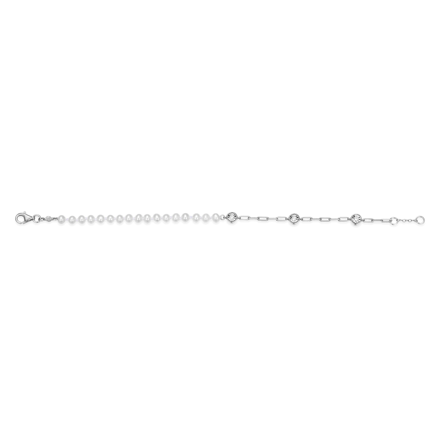 Freshwater Baby Pearl & Lab-Created Diamond Station Paperclip Bracelet in Rhodium-Plated Sterling Silver | M by Monte Luna