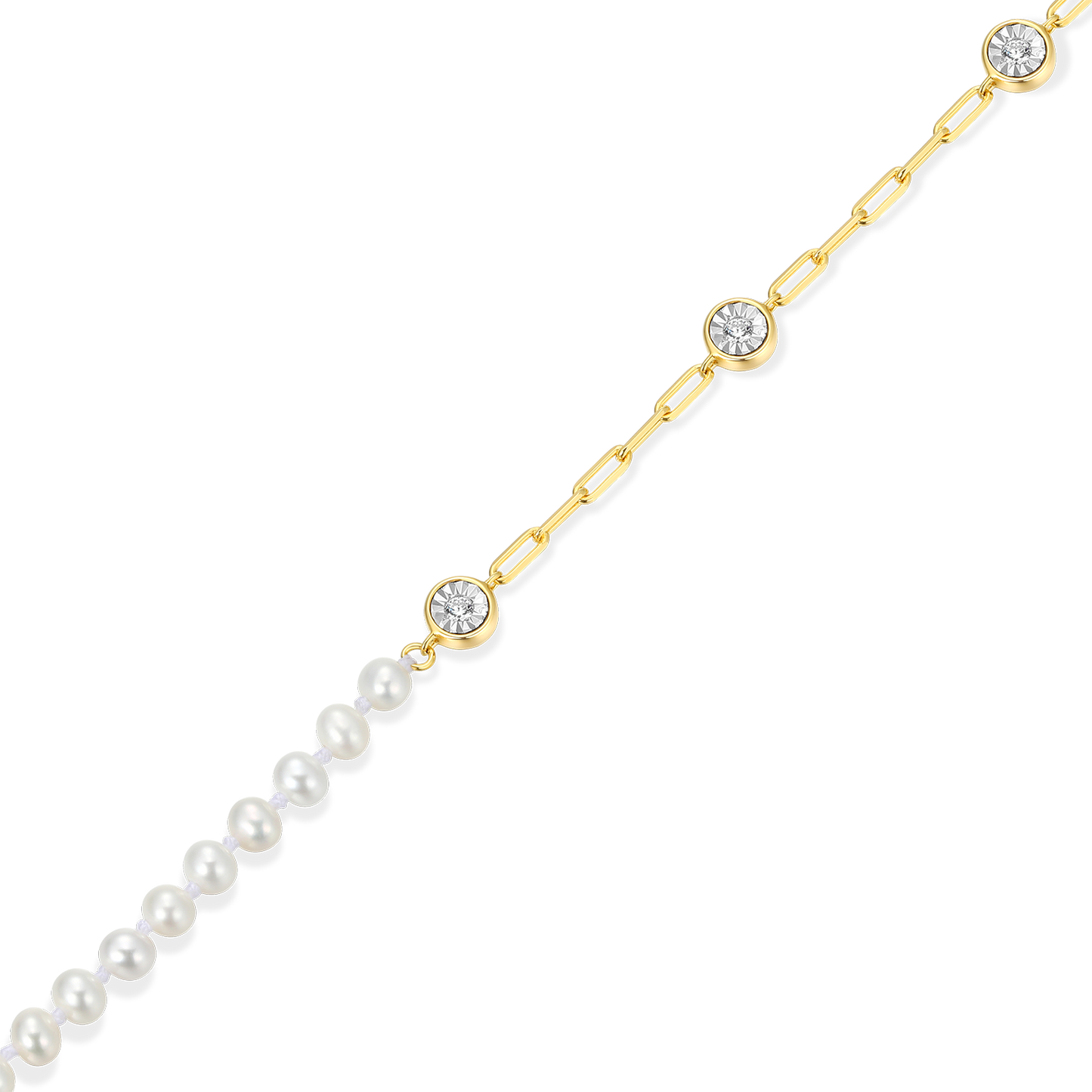 Freshwater Baby Pearl & Lab-Created Diamond Station Paperclip Bracelet in 14K Yellow Gold-Plated Sterling Silver | M by Monte Luna