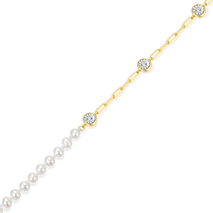 Freshwater Baby Pearl & Lab-Created Diamond Station Paperclip Bracelet in 14K Yellow Gold-Plated Sterling Silver | M by Monte Luna