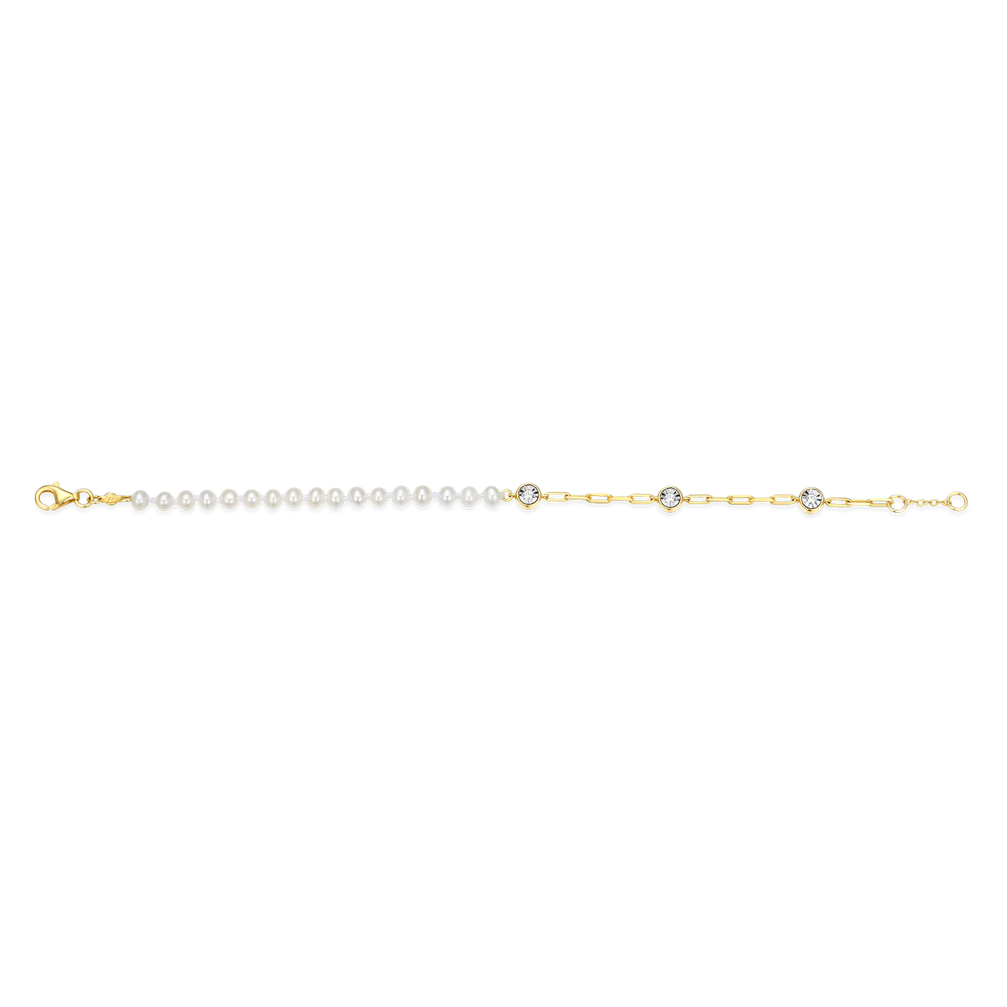Freshwater Baby Pearl & Lab-Created Diamond Station Paperclip Bracelet in 14K Yellow Gold-Plated Sterling Silver | M by Monte Luna