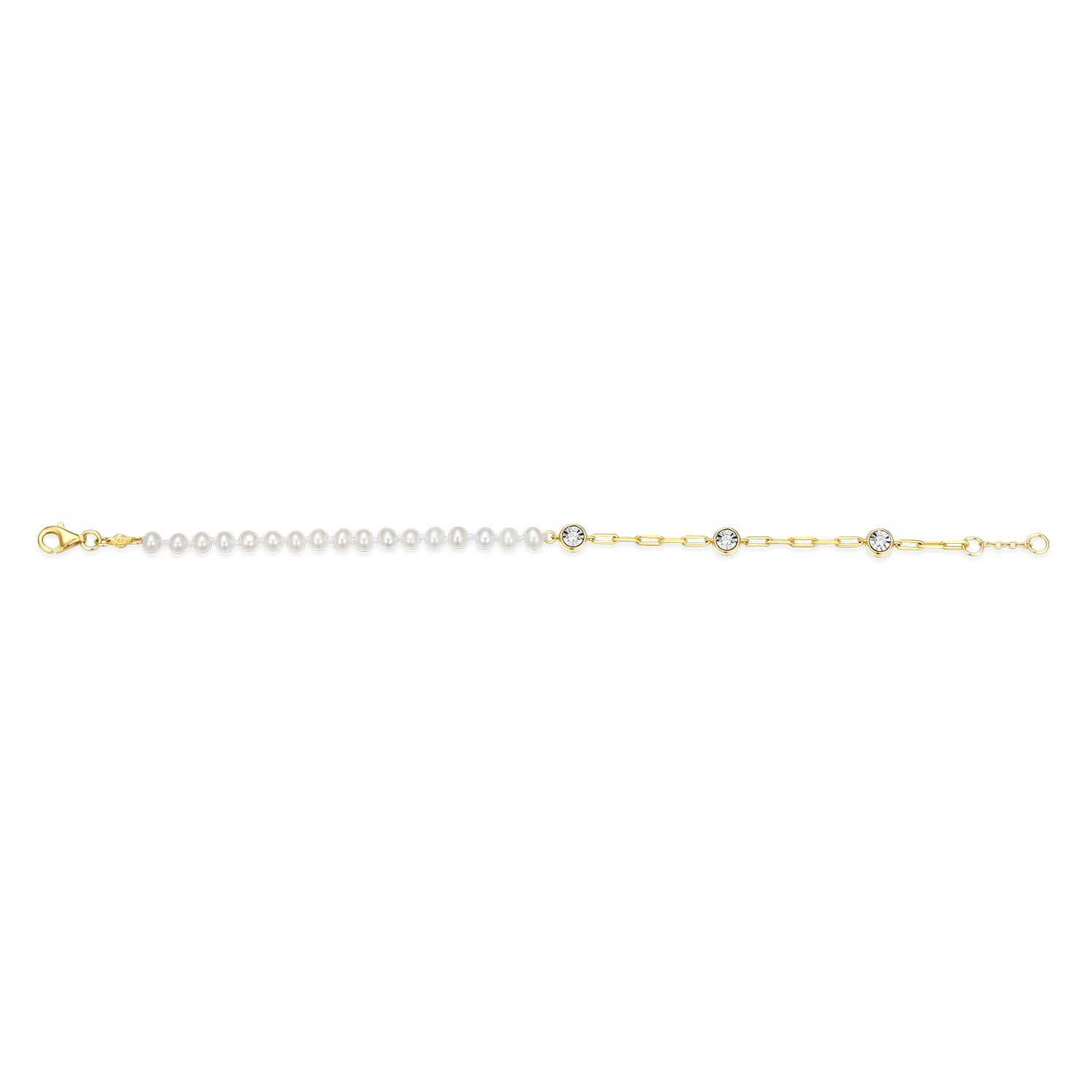 Freshwater Baby Pearl & Lab-Created Diamond Station Paperclip Bracelet in 14K Yellow Gold-Plated Sterling Silver | M by Monte Luna