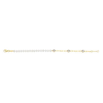 Freshwater Baby Pearl & Lab-Created Diamond Station Paperclip Bracelet in 14K Yellow Gold-Plated Sterling Silver | M by Monte Luna