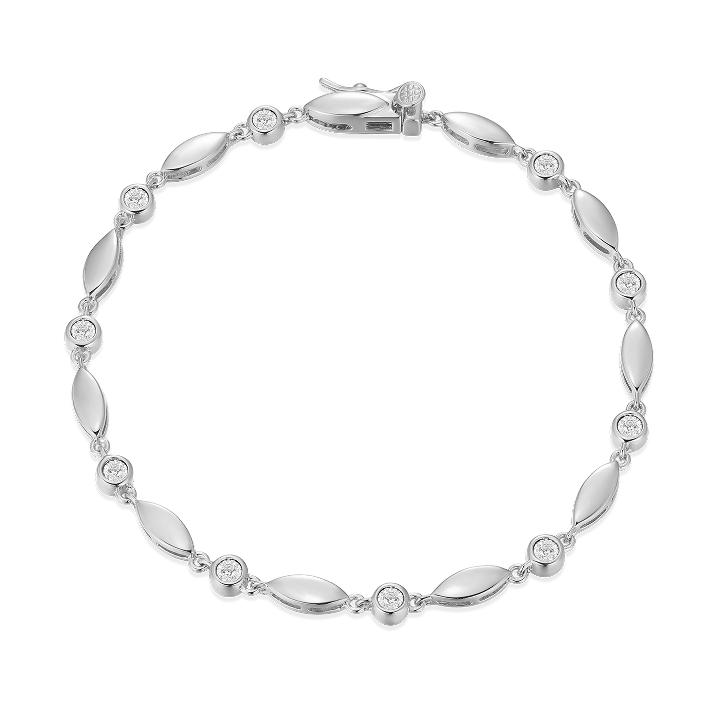 Marquise & Bezel Set Lab-Created Diamond Line Bracelet in Rhodium-Plated Sterling Silver | M by Monte Luna