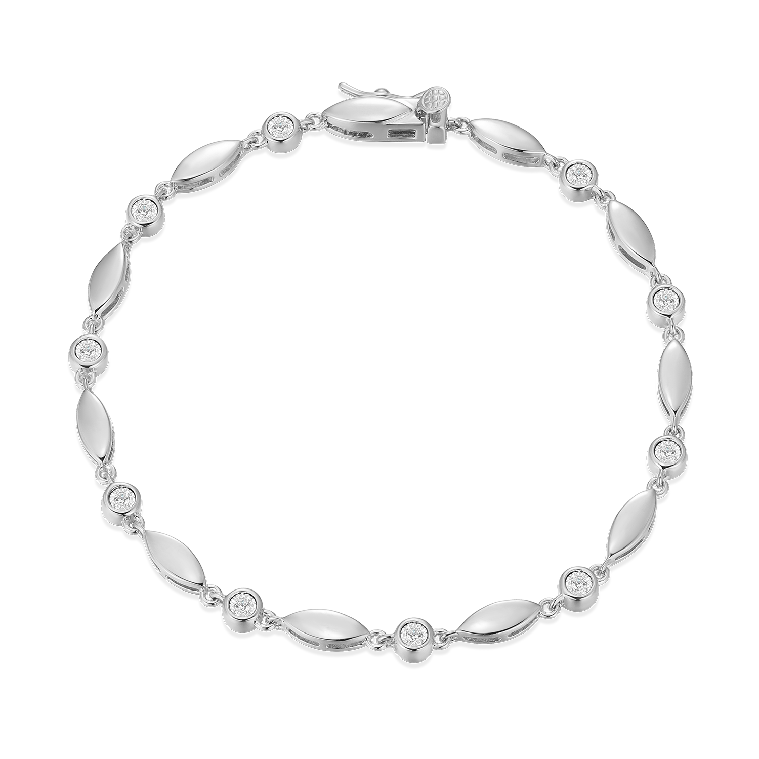 Marquise & Bezel Set Lab-Created Diamond Line Bracelet in Rhodium-Plated Sterling Silver | M by Monte Luna