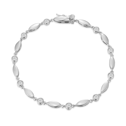 Marquise & Bezel Set Lab-Created Diamond Line Bracelet in Rhodium-Plated Sterling Silver | M by Monte Luna