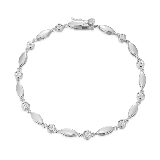 Marquise & Bezel Set Lab-Created Diamond Line Bracelet in Rhodium-Plated Sterling Silver | M by Monte Luna