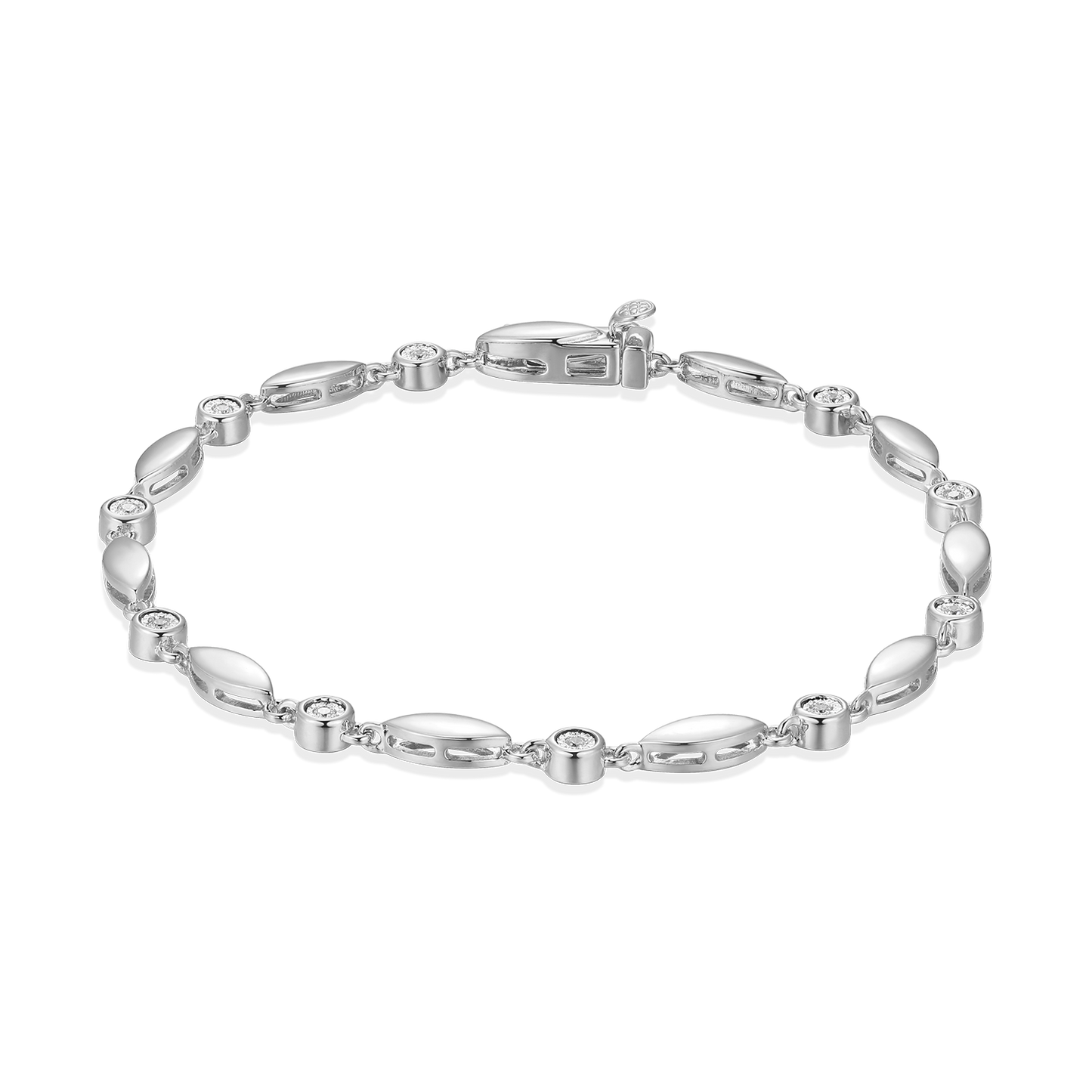Marquise & Bezel Set Lab-Created Diamond Line Bracelet in Rhodium-Plated Sterling Silver | M by Monte Luna