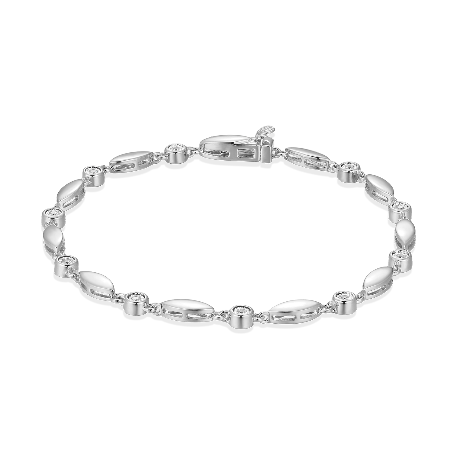 Marquise & Bezel Set Lab-Created Diamond Line Bracelet in Rhodium-Plated Sterling Silver | M by Monte Luna