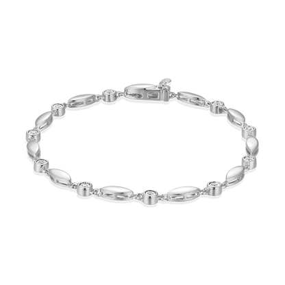 Marquise & Bezel Set Lab-Created Diamond Line Bracelet in Rhodium-Plated Sterling Silver | M by Monte Luna