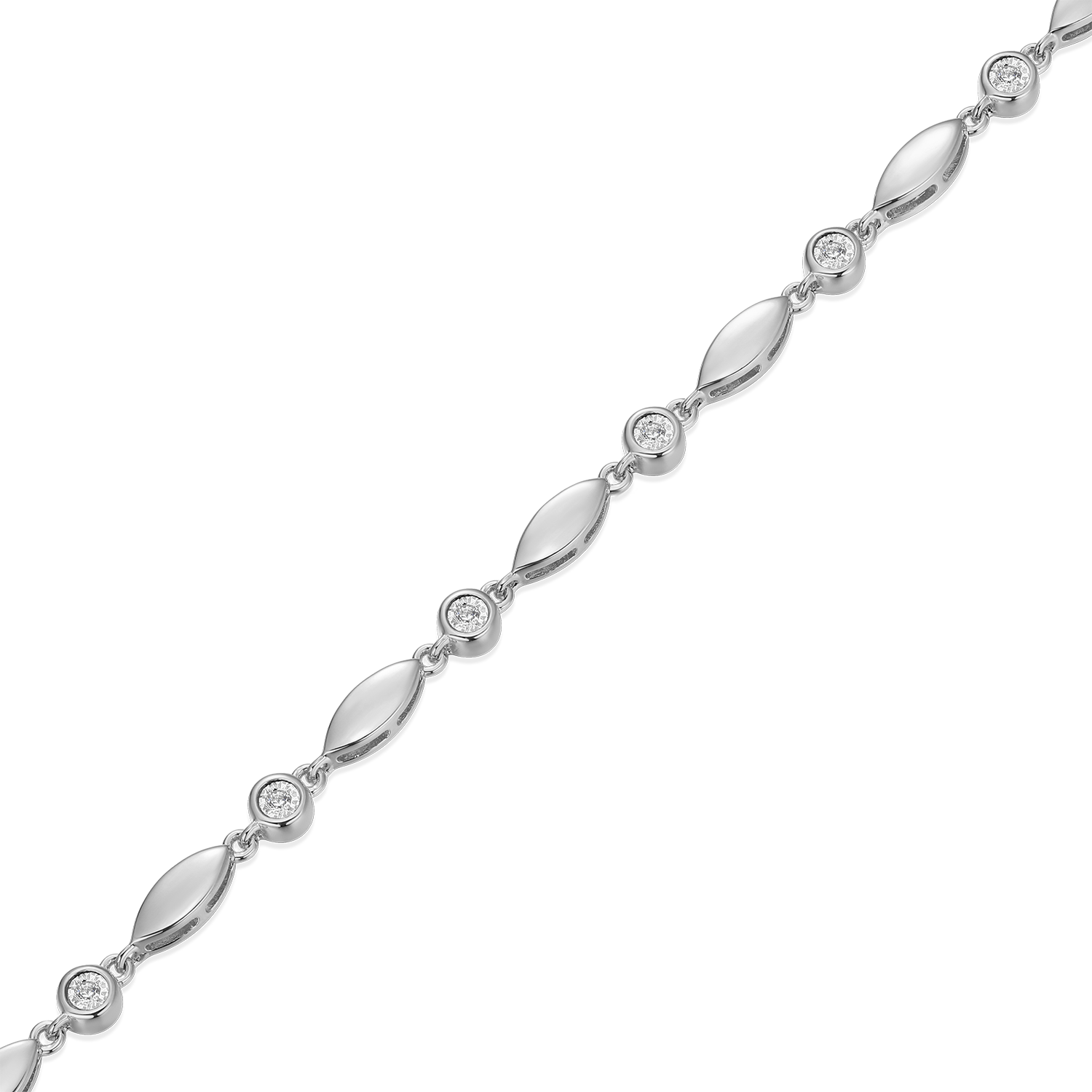 Marquise & Bezel Set Lab-Created Diamond Line Bracelet in Rhodium-Plated Sterling Silver | M by Monte Luna