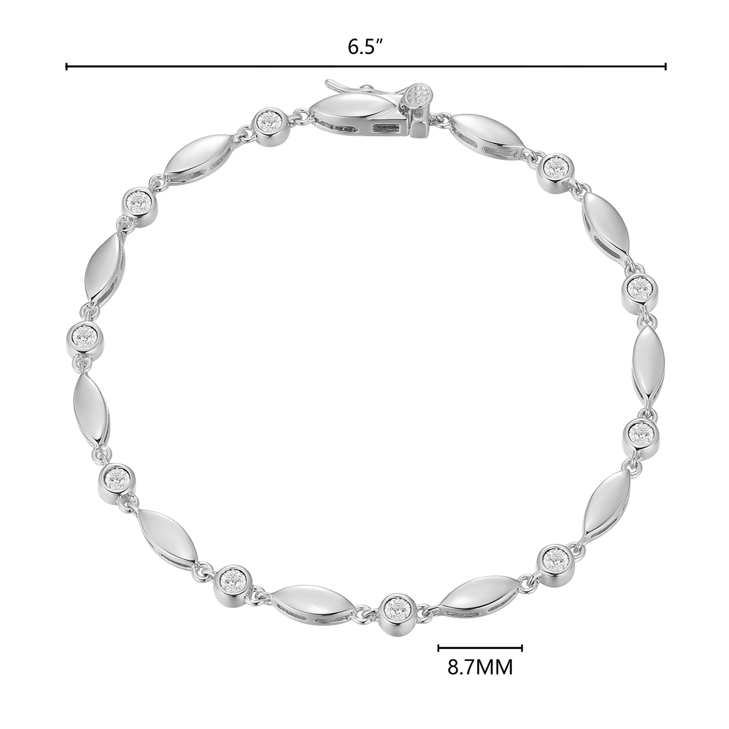 Marquise & Bezel Set Lab-Created Diamond Line Bracelet in Rhodium-Plated Sterling Silver | M by Monte Luna