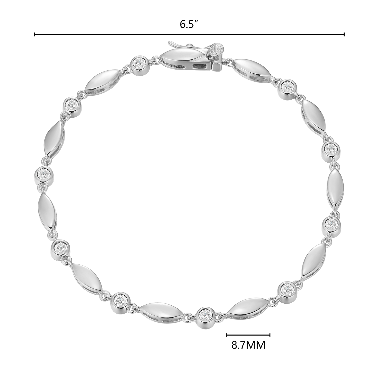 Marquise & Bezel Set Lab-Created Diamond Line Bracelet in Rhodium-Plated Sterling Silver | M by Monte Luna