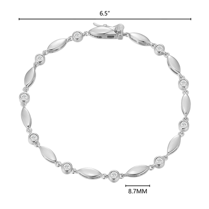 Marquise & Bezel Set Lab-Created Diamond Line Bracelet in Rhodium-Plated Sterling Silver | M by Monte Luna