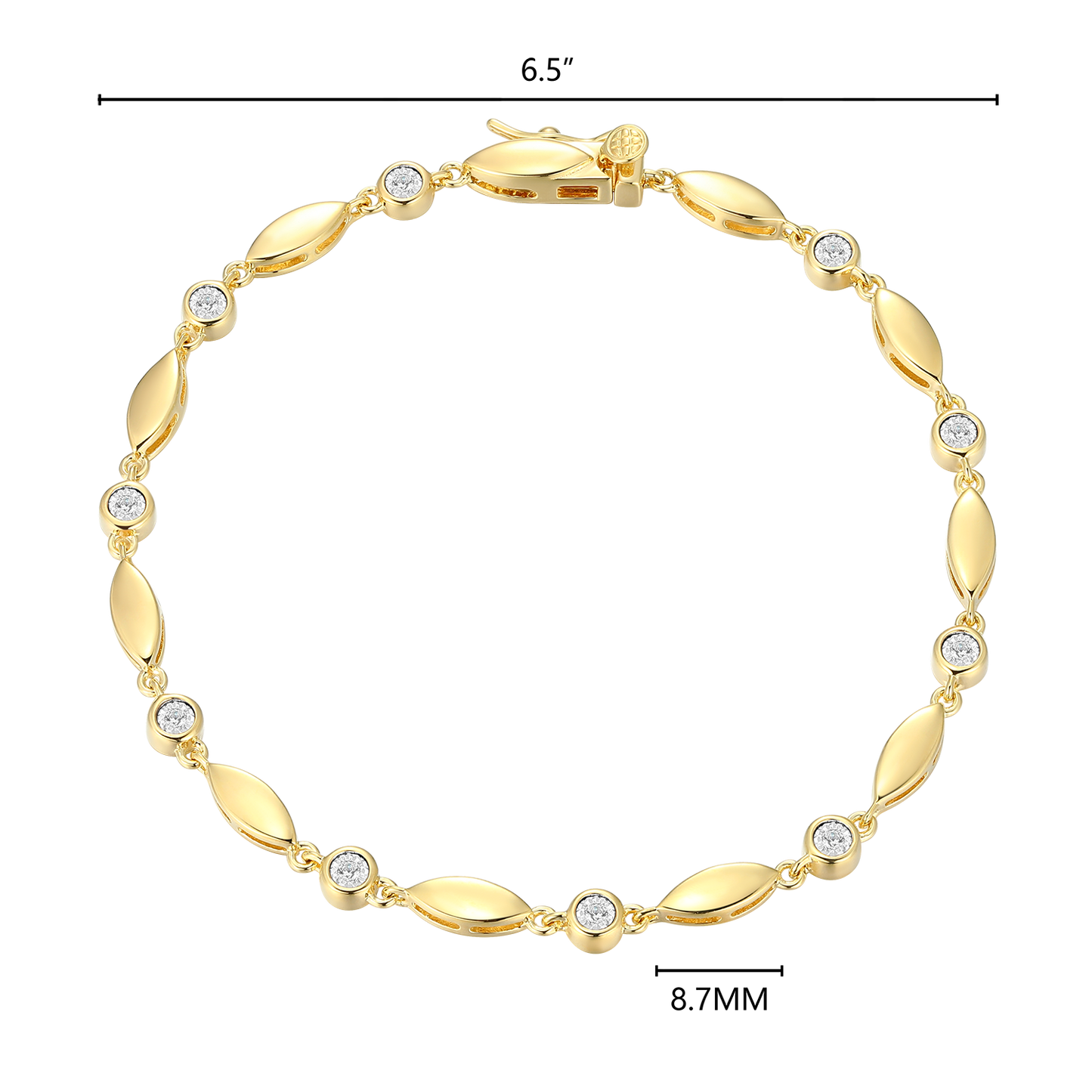 Marquise & Bezel Set Lab-Created Diamond Line Bracelet in 14K Yellow Gold-Plated Sterling Silver | M by Monte Luna