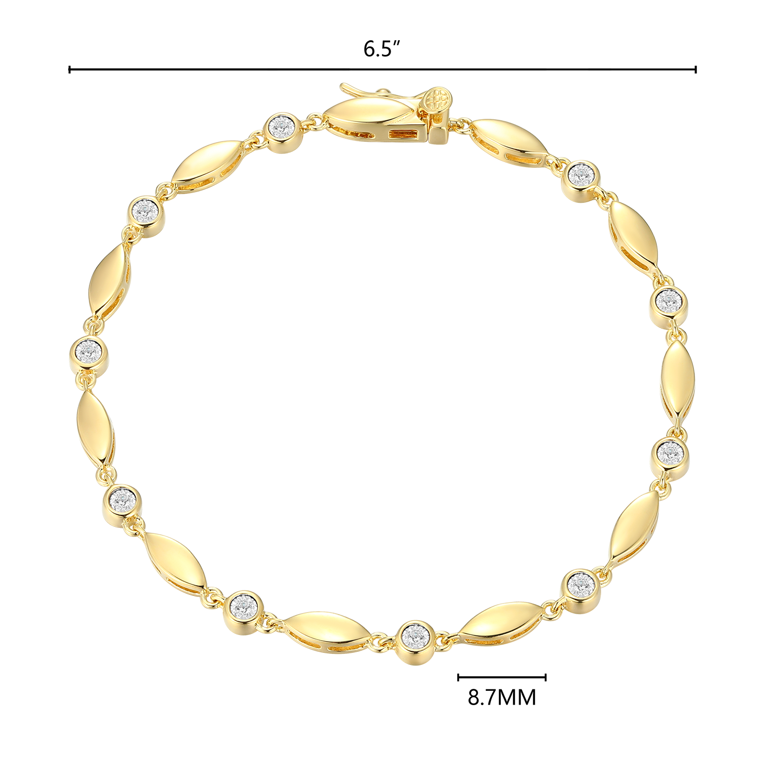 Marquise & Bezel Set Lab-Created Diamond Line Bracelet in 14K Yellow Gold-Plated Sterling Silver | M by Monte Luna
