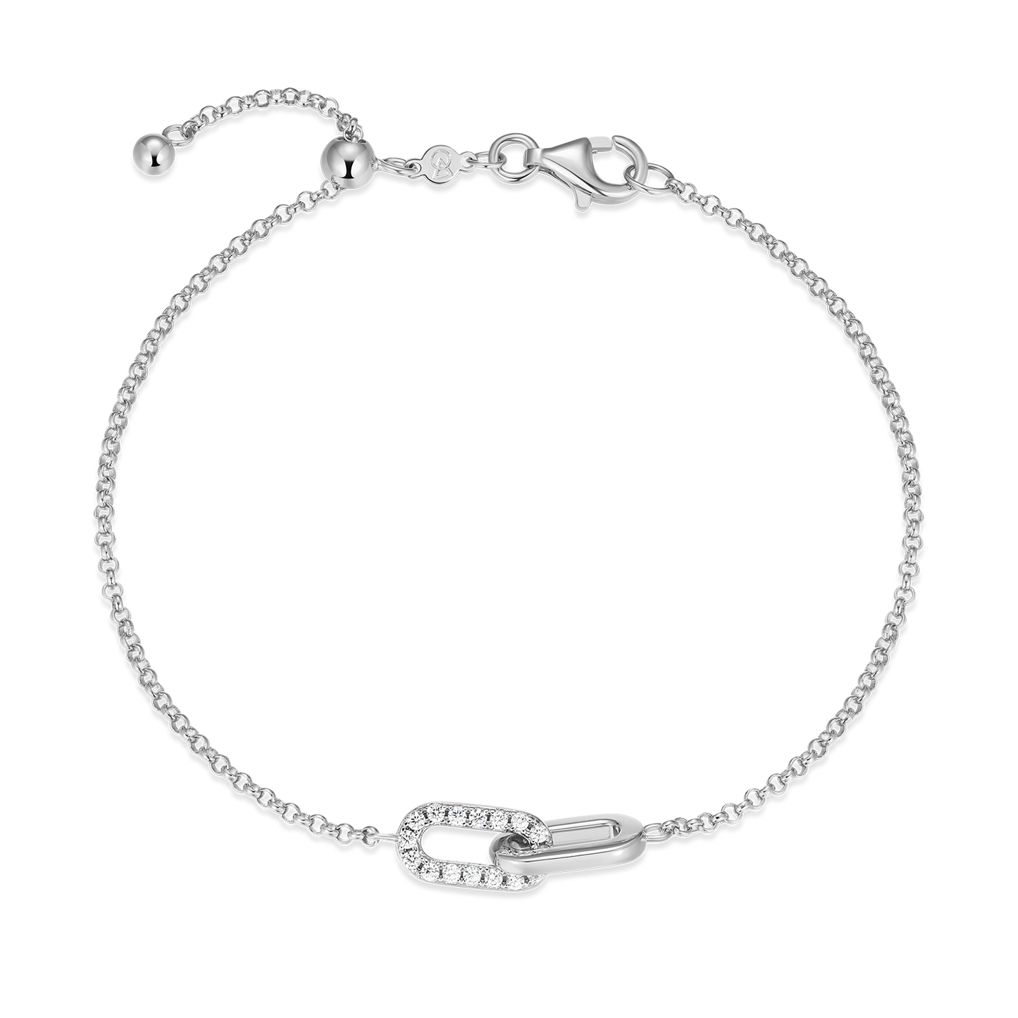 Twin Paperclip Pendant Lab-Created Diamond Bolo Bracelet in Rhodium-Plated Sterling Silver | M by Monte Luna