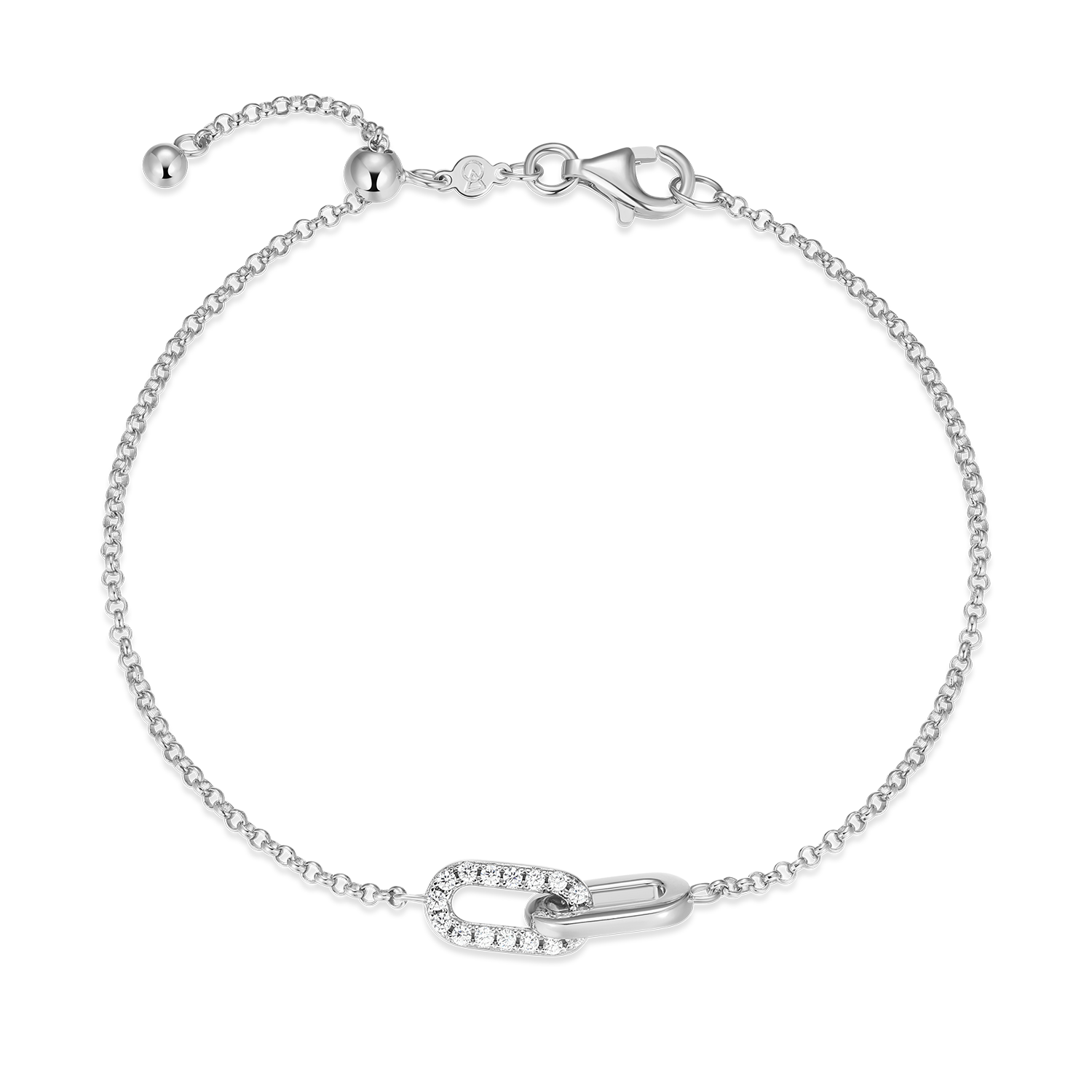 Twin Paperclip Pendant Lab-Created Diamond Bolo Bracelet in Rhodium-Plated Sterling Silver | M by Monte Luna