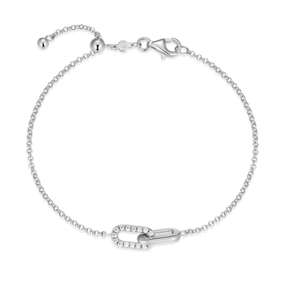 Twin Paperclip Pendant Lab-Created Diamond Bolo Bracelet in Rhodium-Plated Sterling Silver | M by Monte Luna