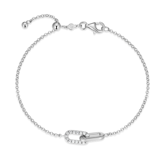 Twin Paperclip Pendant Lab-Created Diamond Bolo Bracelet in Rhodium-Plated Sterling Silver | M by Monte Luna