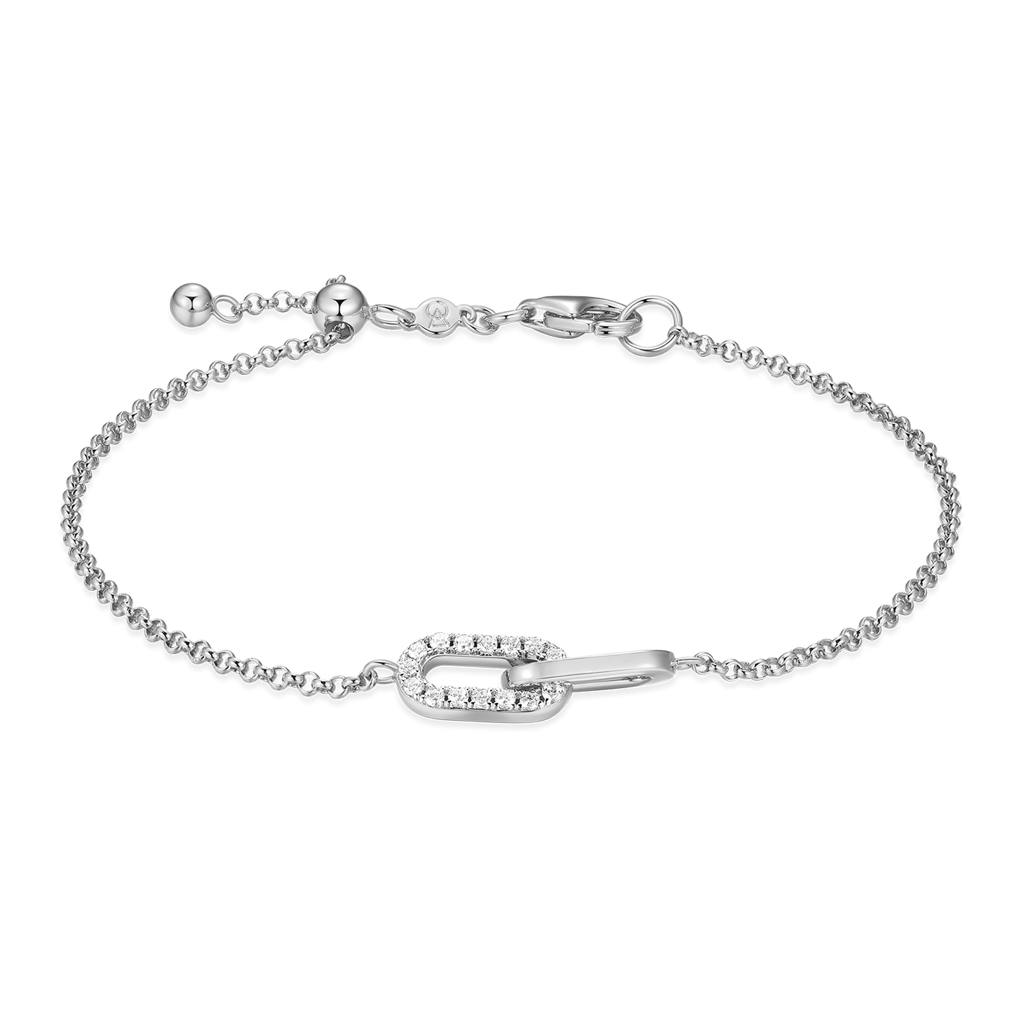 Twin Paperclip Pendant Lab-Created Diamond Bolo Bracelet in Rhodium-Plated Sterling Silver | M by Monte Luna