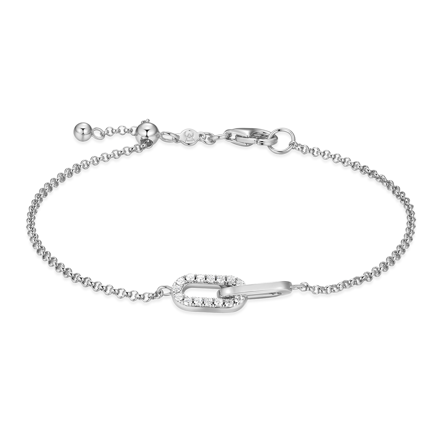 Twin Paperclip Pendant Lab-Created Diamond Bolo Bracelet in Rhodium-Plated Sterling Silver | M by Monte Luna