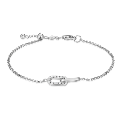 Twin Paperclip Pendant Lab-Created Diamond Bolo Bracelet in Rhodium-Plated Sterling Silver | M by Monte Luna